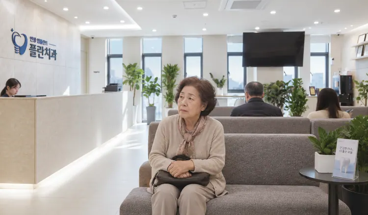 치과 대기실 소파에 앉은 어르신