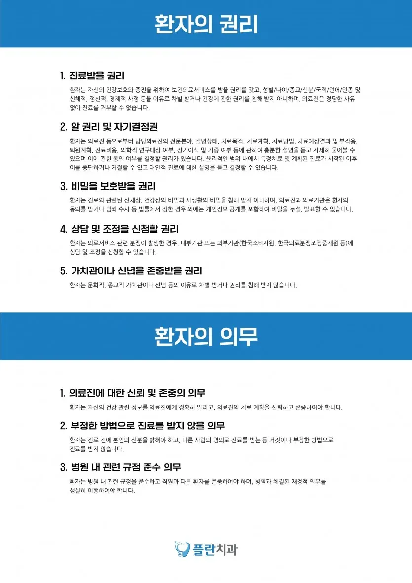플란치과는 환자의 권리와 의무를 존중합니다 안내 이미지